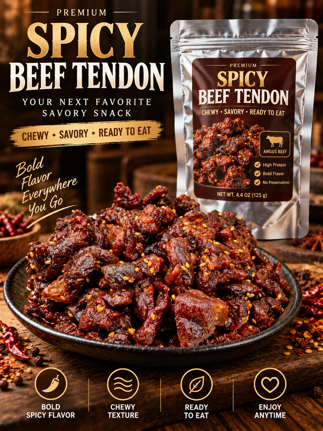 🌶️MILD |🐮Spicy & Chewy Beef Tendon Bites | Deeply Savory & Totally Irresistible -III