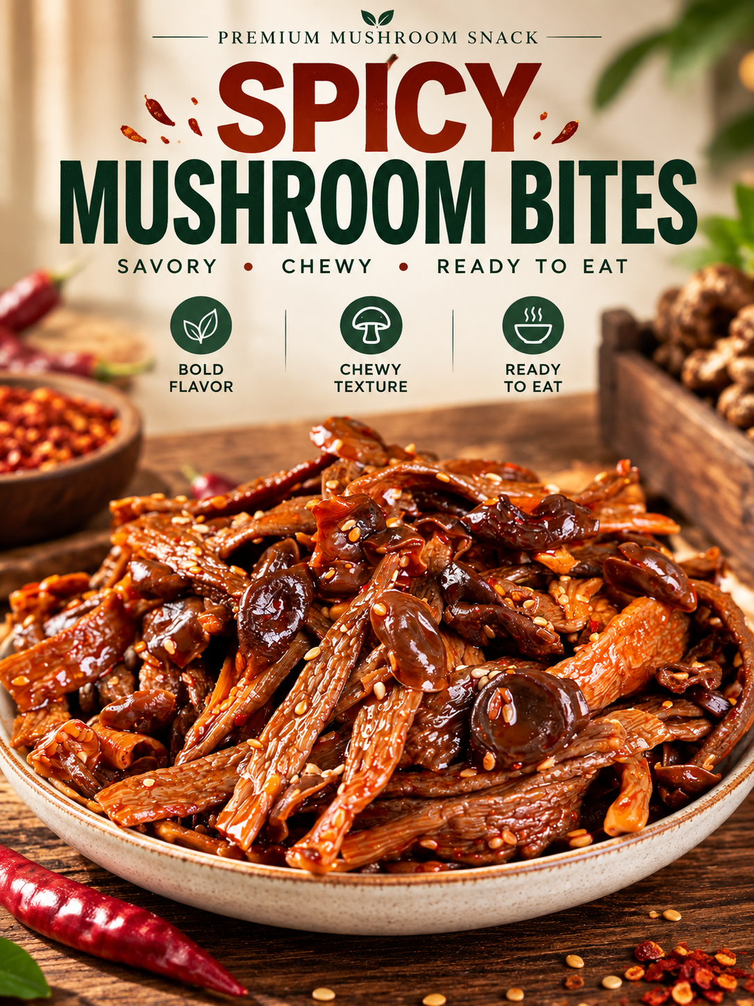 🌶️🌶️MEDIUM HEAT | Spicy Wild Mushrooms | Crispy yet chewy—simply irresistible-III
