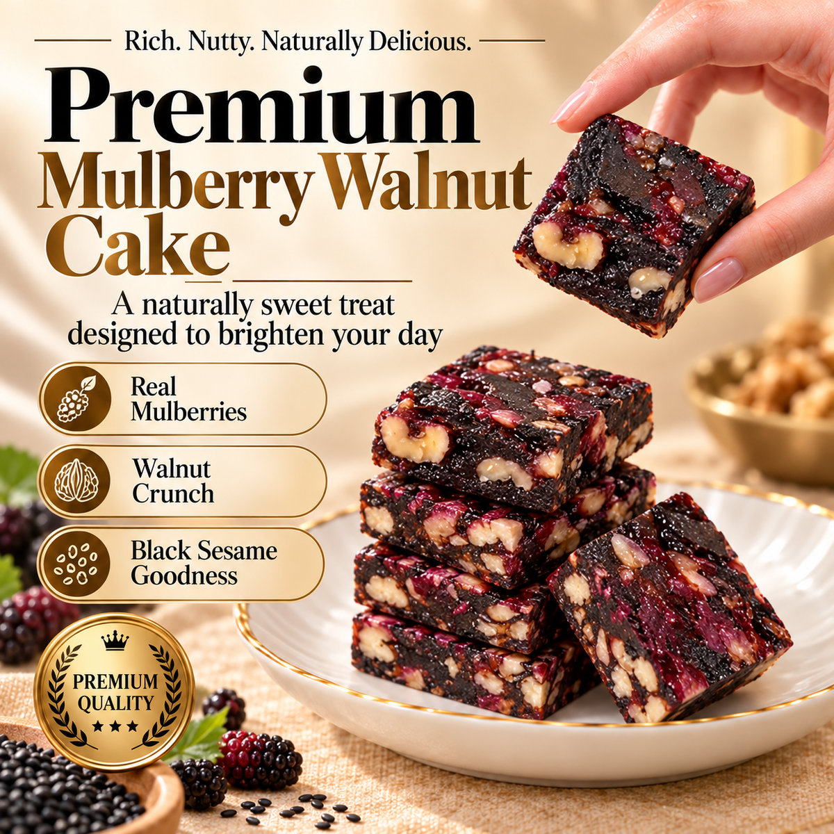 😋Premium Black Sesame Mulberry Walnut Cake -KPL